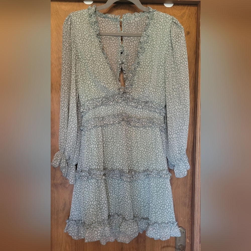 Teal Ruffled Dress with Bishop Sleeves